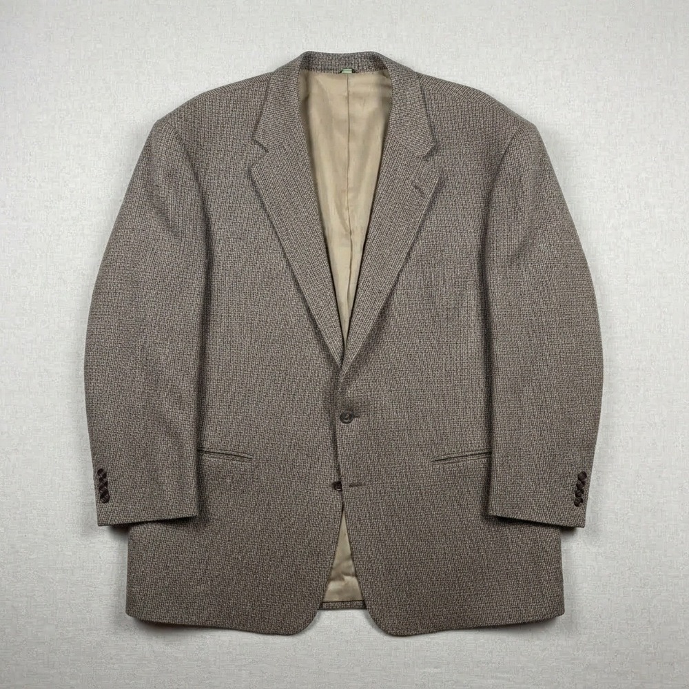 vtg Oak Hill Wool Blazer 54R Sport Coat Elbow Patch Brown Houndstooth 2 button